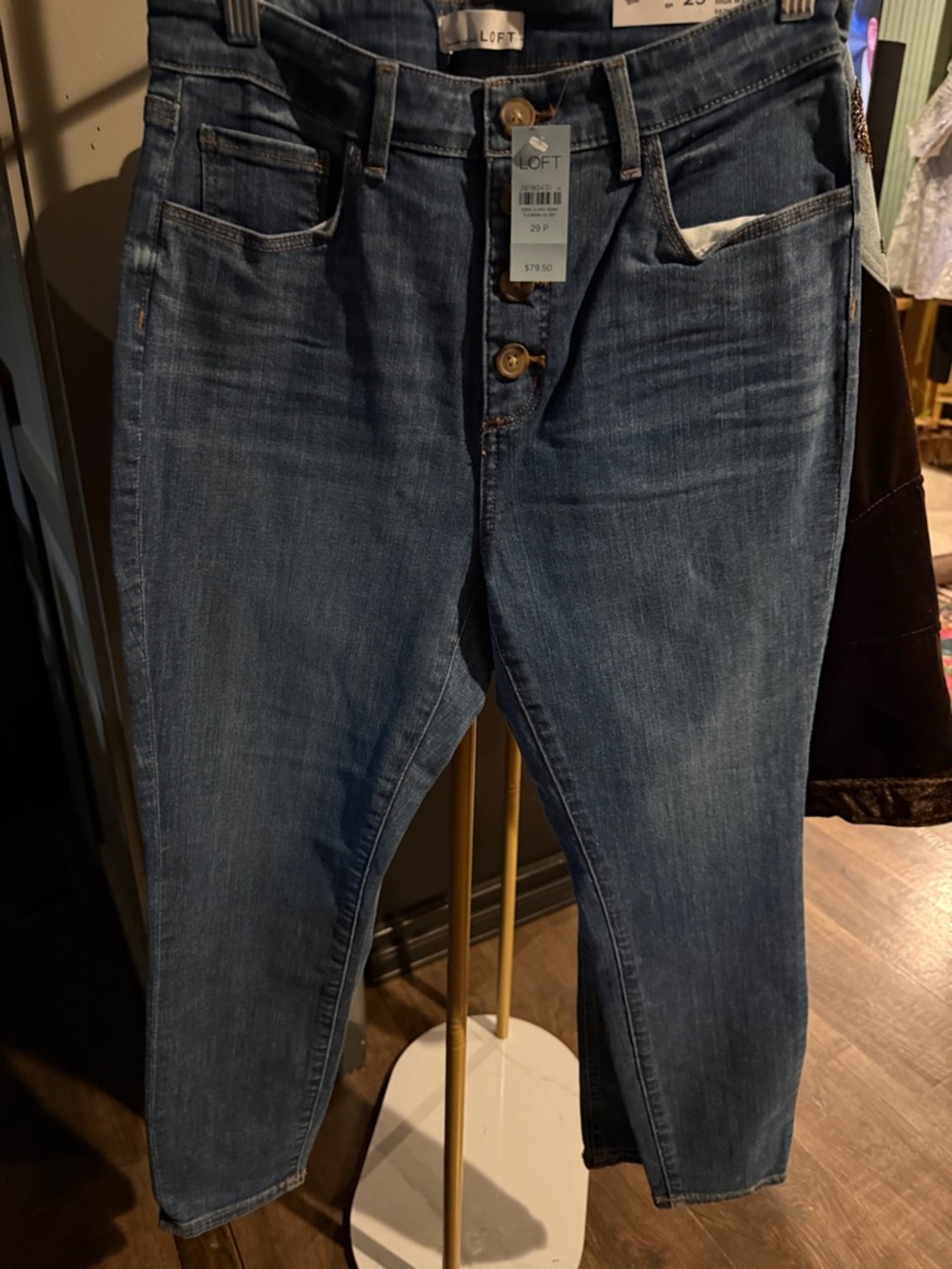 LOFT Women's Mid Blue Button-Front Cropped Jeans